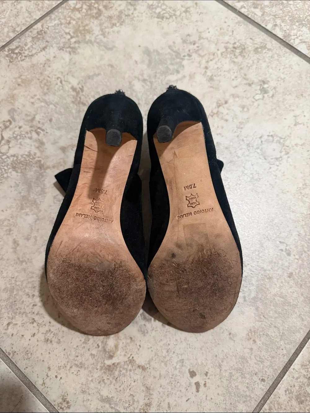 ANTONIO MELANI Black Suede Open-Toe Ankle Booties